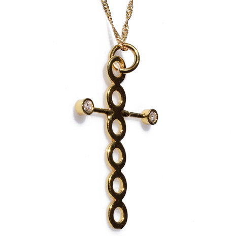 Handmade sterling silver cross 925o with silver chain and cord with gold plating and zirconia IJ-090036B Image 2