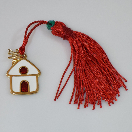 Handmade charm 2024 sweet home gold brass with tassel and crystals Gouri-2024-045 length 13 cm width 2.5 cm Image 2