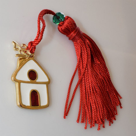 Handmade charm 2024 sweet home gold brass with tassel and crystals Gouri-2024-045 length 13 cm width 2.5 cm Image 4