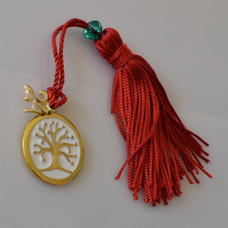 Handmade charm 2024 tree of life gold brass with tassel and crystals Gouri-2024-061 length 13 cm width 2.5 cm Image 4