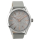 OOZOO Timepieces C9471 ladies watch XL with silver metallic frame and grey leather strap