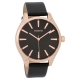 OOZOO Timepieces C9689 ladies watch with rose gold metallic frame and black leather strap